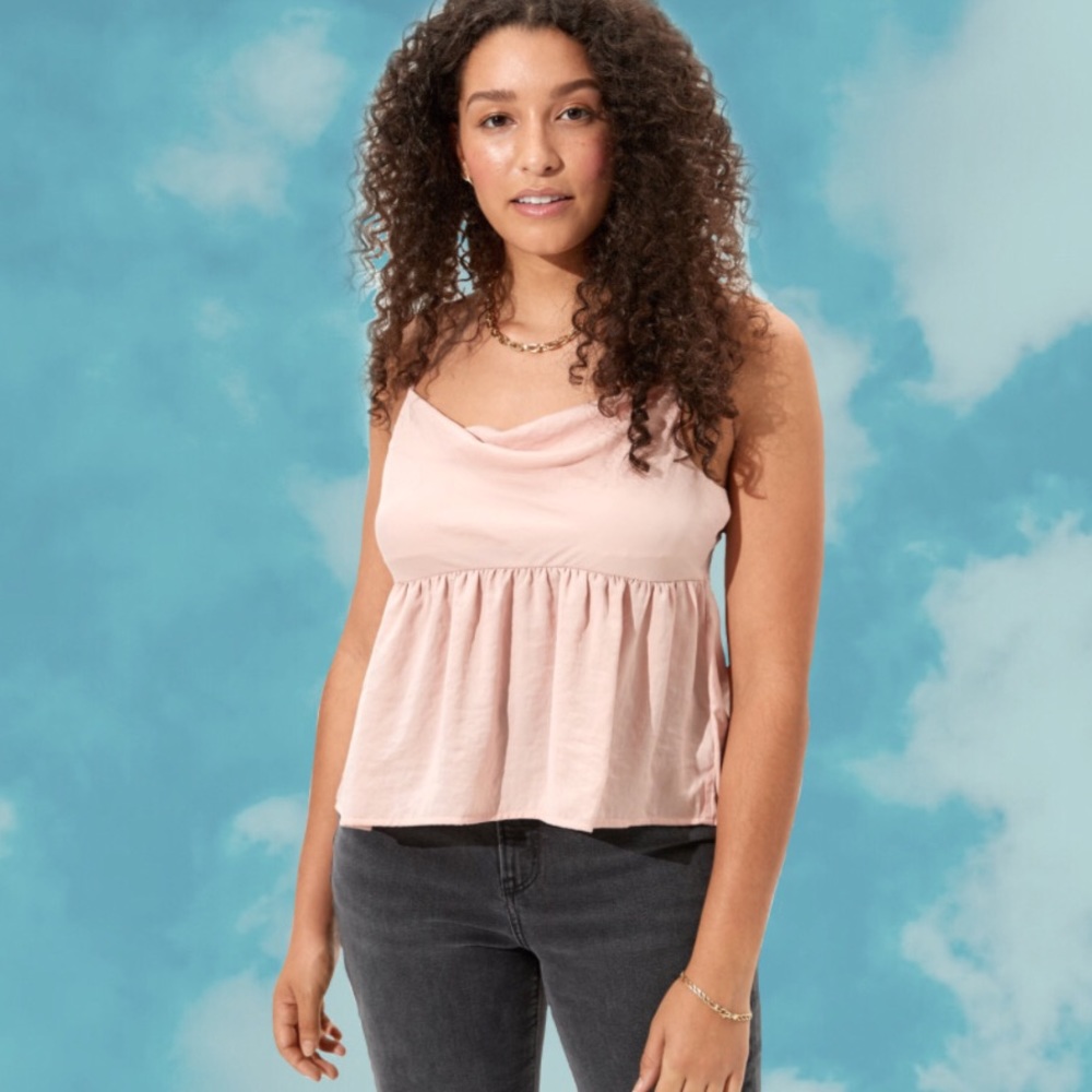 Silky Cowl Neck Babydoll Top